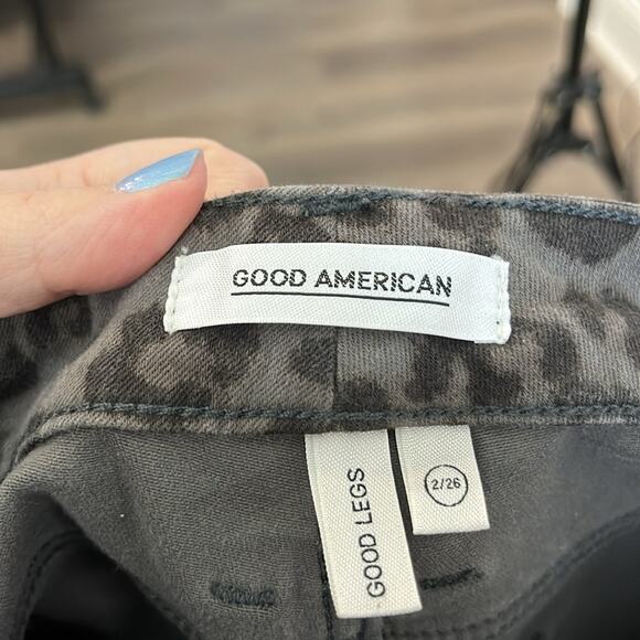Good American Black and Gray Leopard Print Slim Mid Rise Trousers Size 2 - Picture 9 of 10